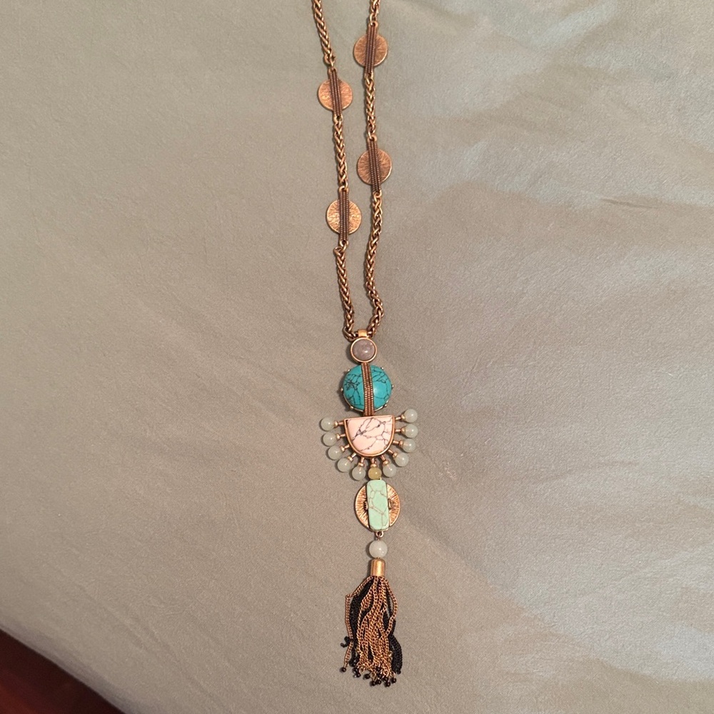 Bohemian Gold and Turquoise Pendant Necklace